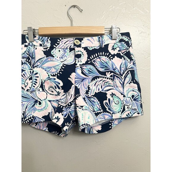 Lilly Pulitzer Callahan Knit Stretch Shorts High Tide Navy Sugar Mambo Size 4 S - Picture 2 of 7